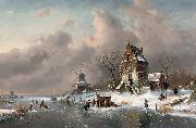 Charles Leickert Winter scene oil painting